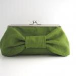 Frame Clutch With Bow- Green Tea Linen