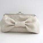 Frame Clutch With Bow- Ivory Damask