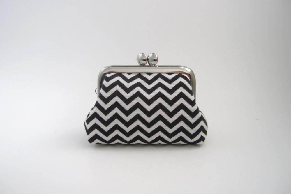 Frame Coin Purse Black Chevron/ Mini Jewelry Case With Ring Pillow